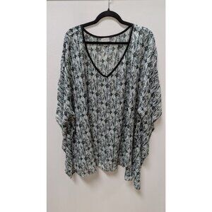 avenue Black/Blue Printed Sheer Kimono Blouse